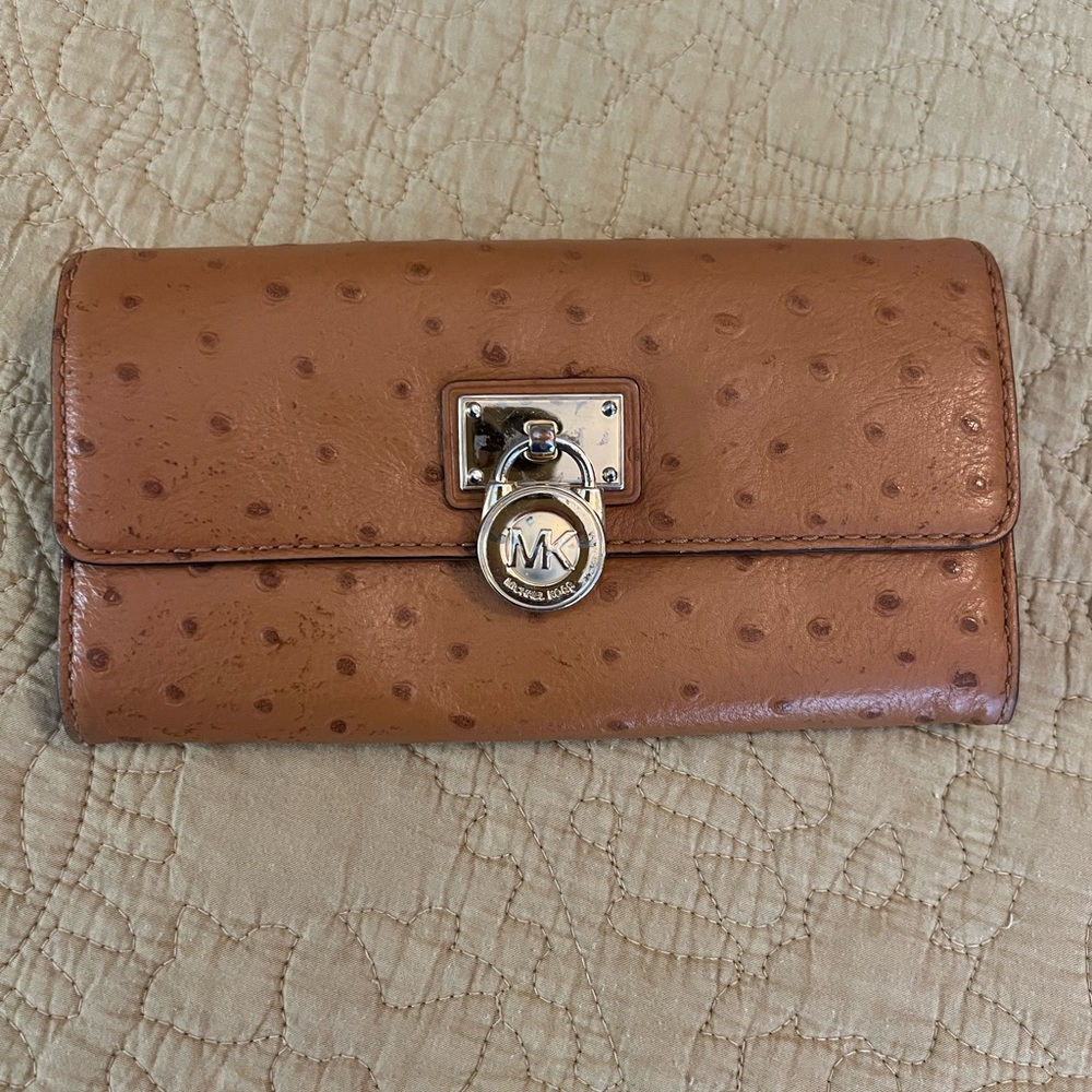 Michael Kors Ostrich-Embossed Brown Wallet